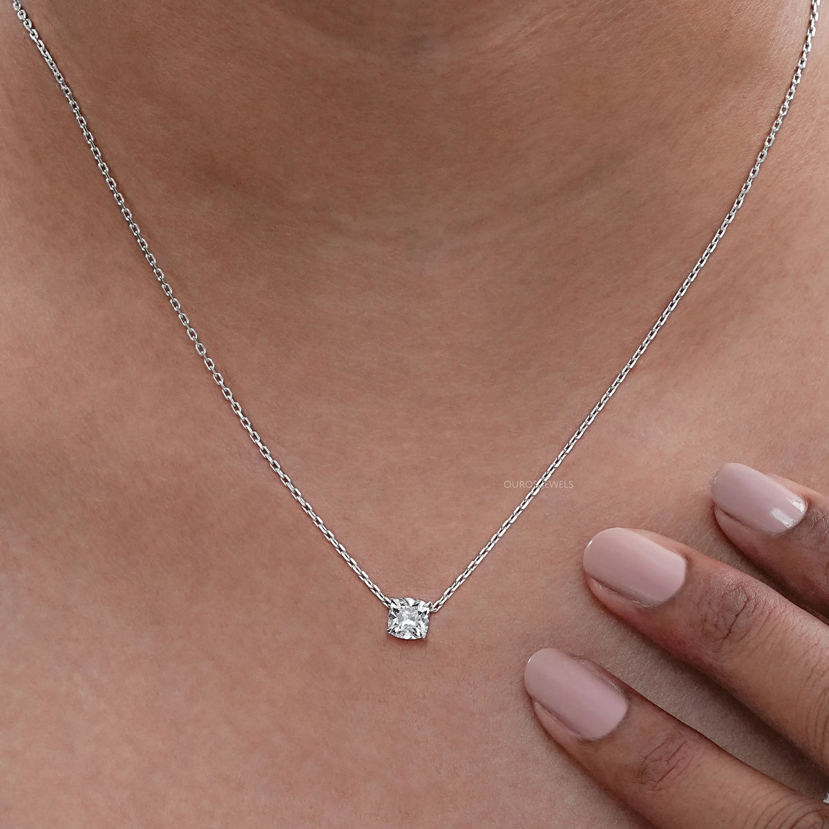 Square Old Mine Cushion Lab Diamond Solitaire Pendant Necklaces