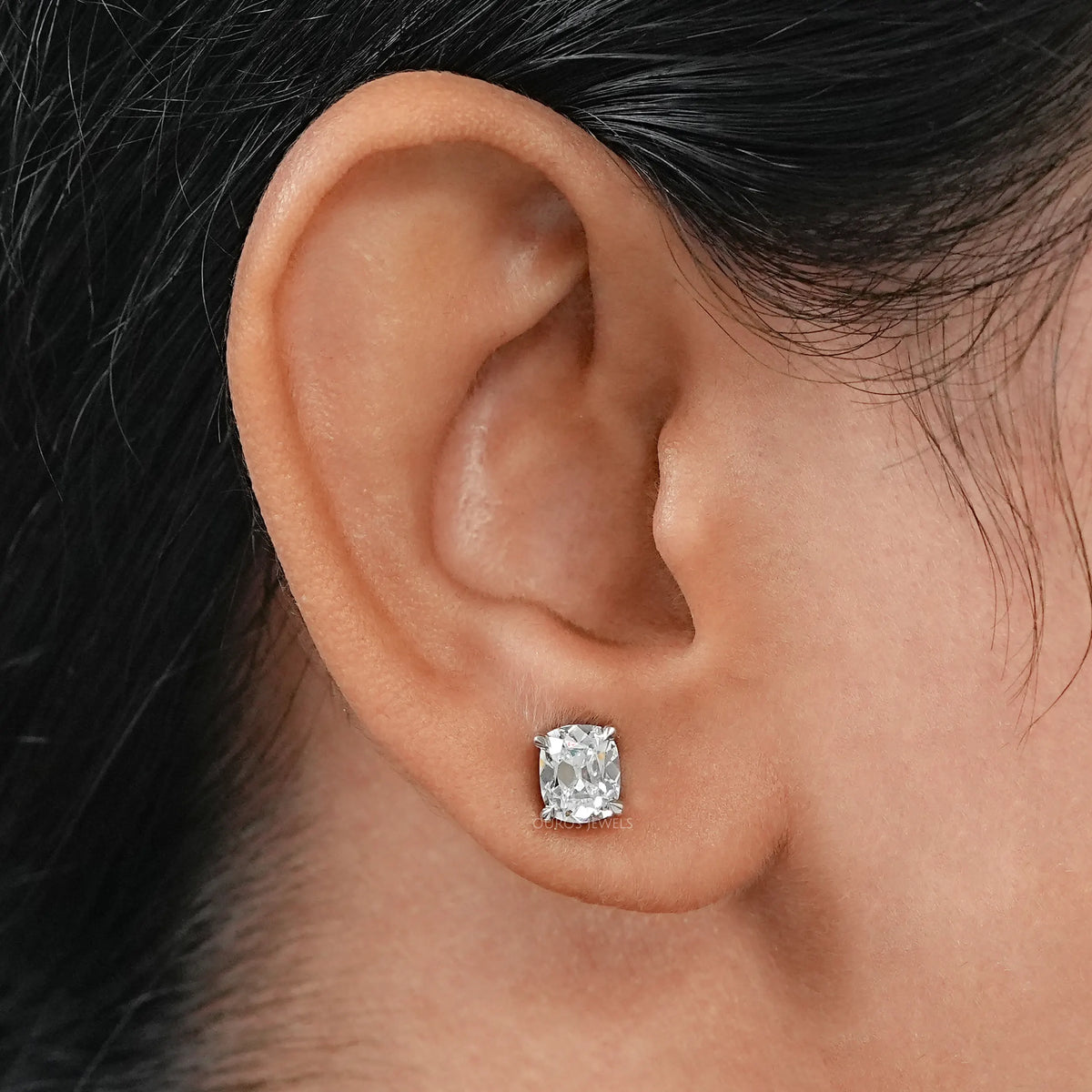 Old Mine Cushion Lab Diamond Stud Earring