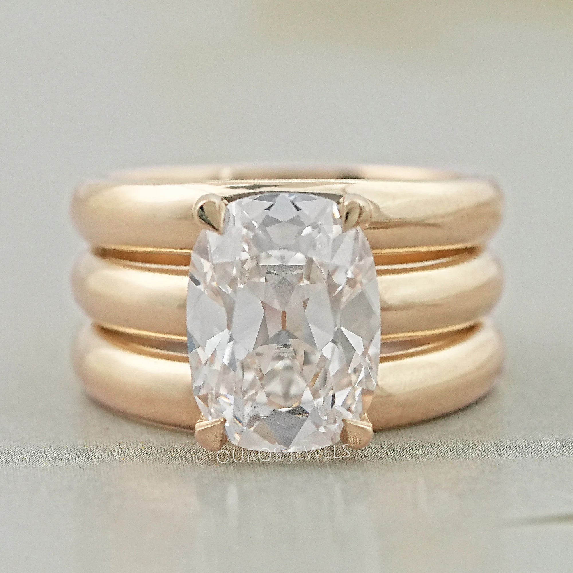 Old Mine Cushion Diamond Wide Wedding Band Ring