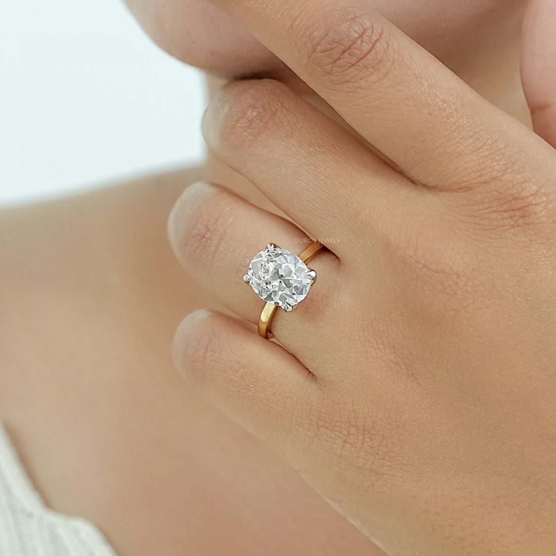 Solitaire Old Mine Cut Oval Diamond Engagement Ring Rings