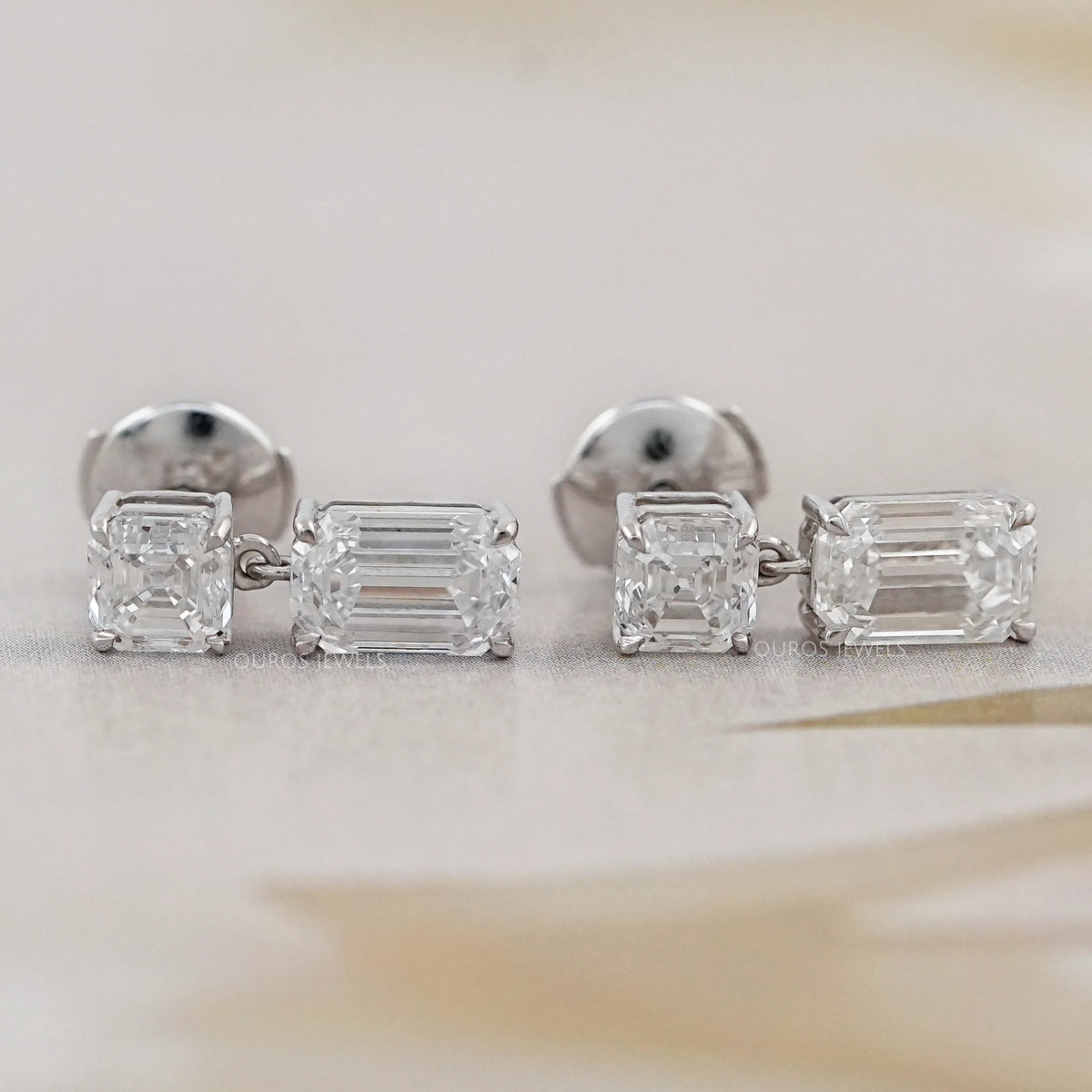 Old Mine Emerald And Asscher Diamond Drop Earrings Earrings