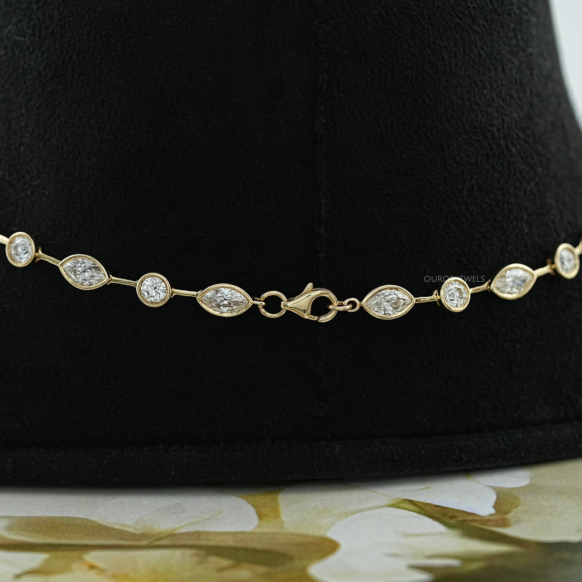 Bezel Set Old Mine Marquise Diamond Necklace Necklaces