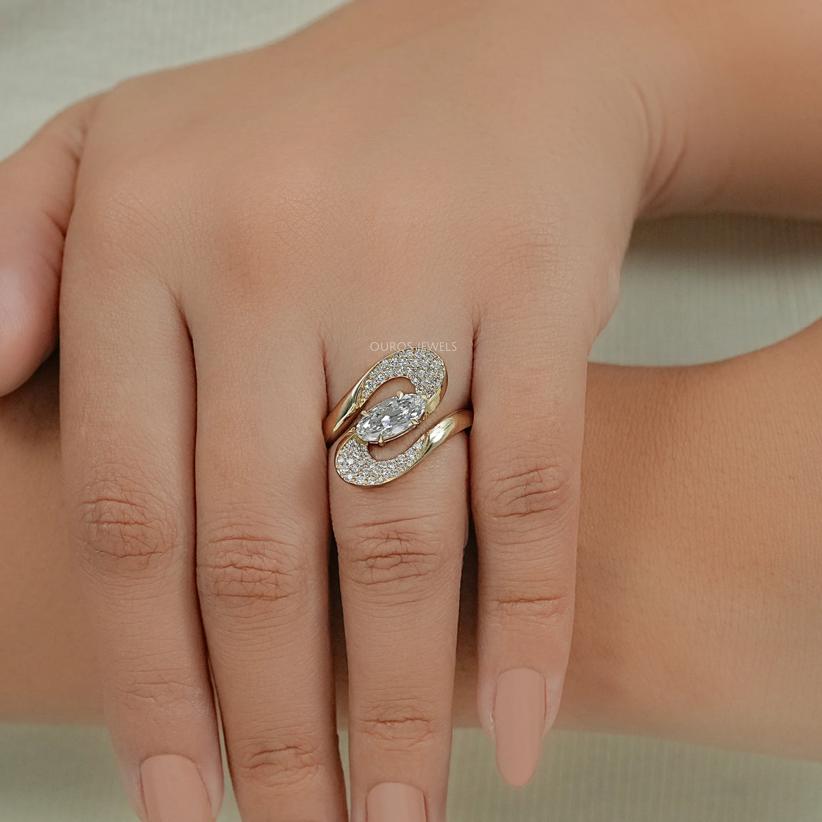 Old Mine Moval Diamond Bypass Accent Ring