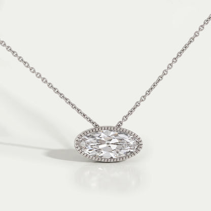 East West Old Mine Moval Lab Diamond Solitaire Pendant Necklaces