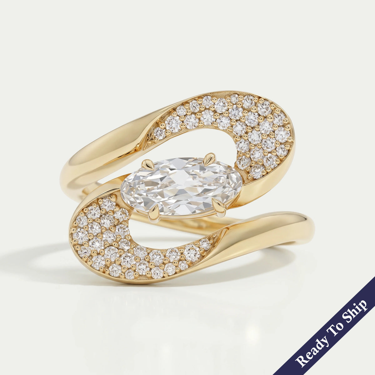Old Mine Moval Diamond Bypass Accent Ring