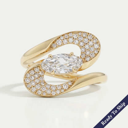 Old Mine Moval Diamond Bypass Accent Ring