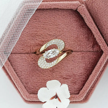 Old Mine Moval Diamond Bypass Accent Ring