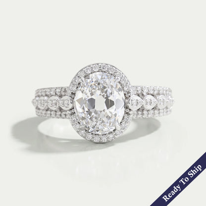 Old Mine Oval Cut Halo Diamond Engagement Ring