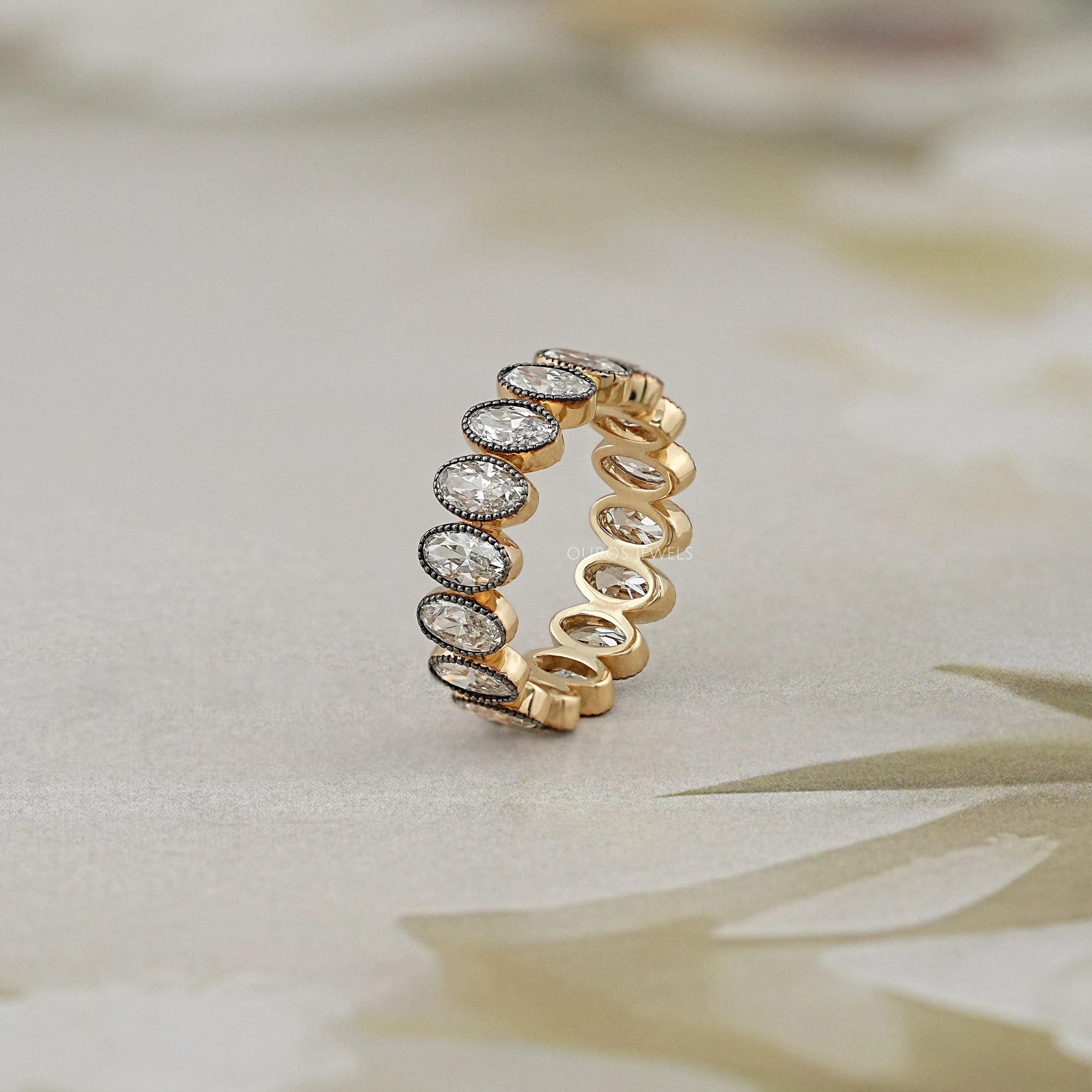 Old Mine Oval Cut Black Coating Eternity Band Ring