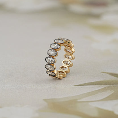 Old Mine Oval Cut Black Coating Eternity Band Ring