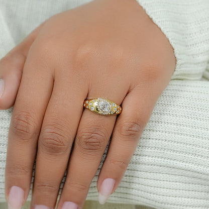 Old Mine Pear Diamond Halo Wide Flush Set Ring