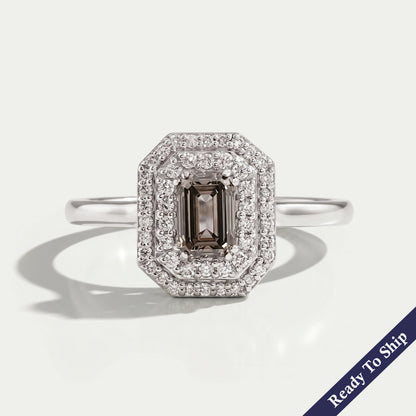 Olive Emerald Cut Lab Diamond Double Halo Engagement Ring Ring