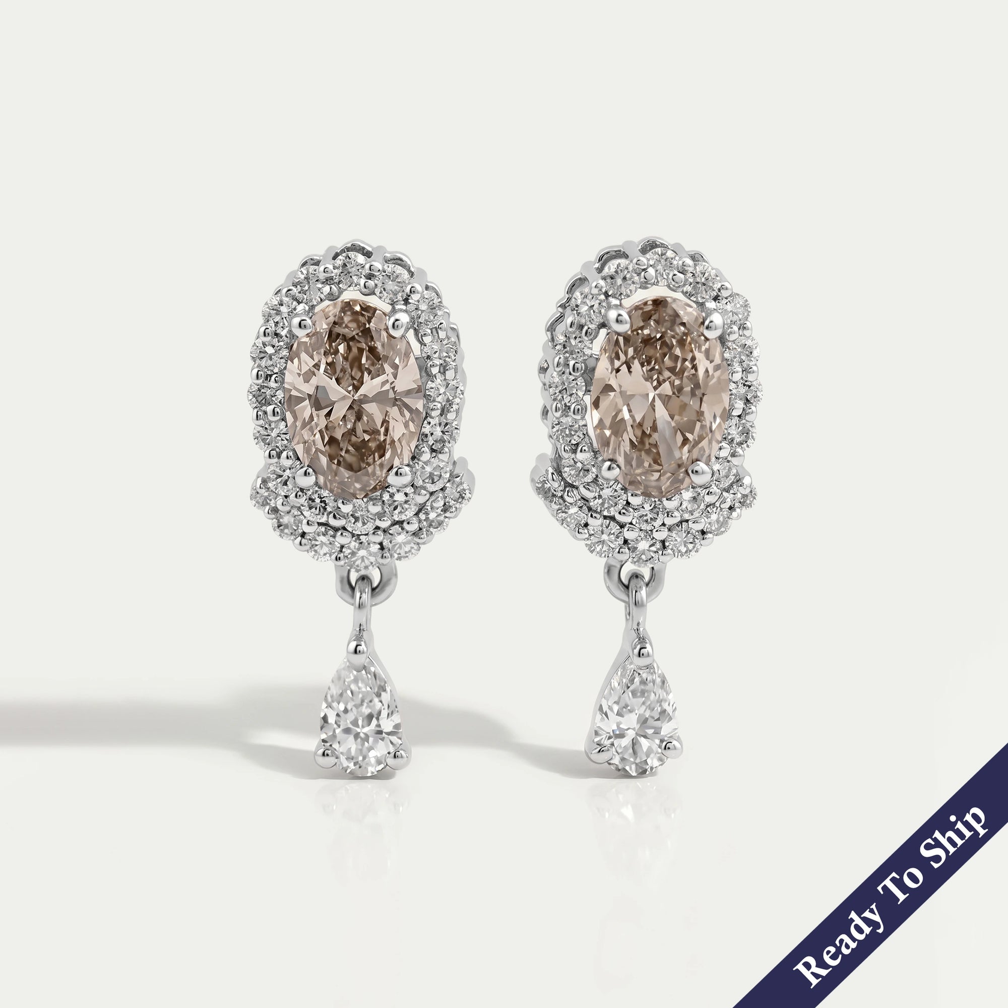 Olive Oval Diamond Halo Drop Earrings Earrings