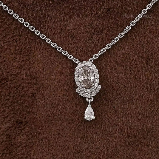 Olive Oval Lab Diamond Halo Pendant Necklaces