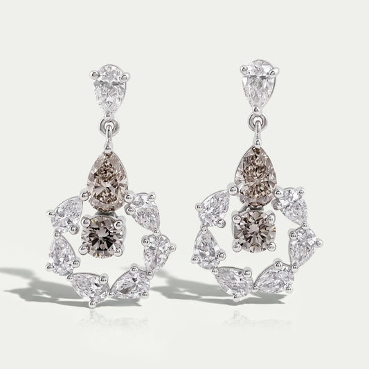 Olive Pear And Round Lab Diamonds Halo Drop Earrings