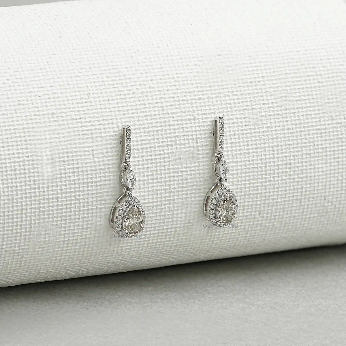 Olive Pear Shape Halo Drop Dangle Earrings Earrings