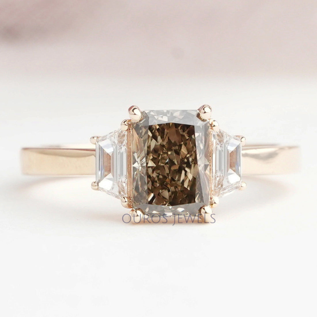 Olive Radiant Cut Three Stone Lab Grown Diamond Engagement Ring Rings