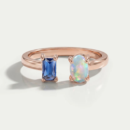 Opal And Sapphire Emerald Open Cuff Ring Rings