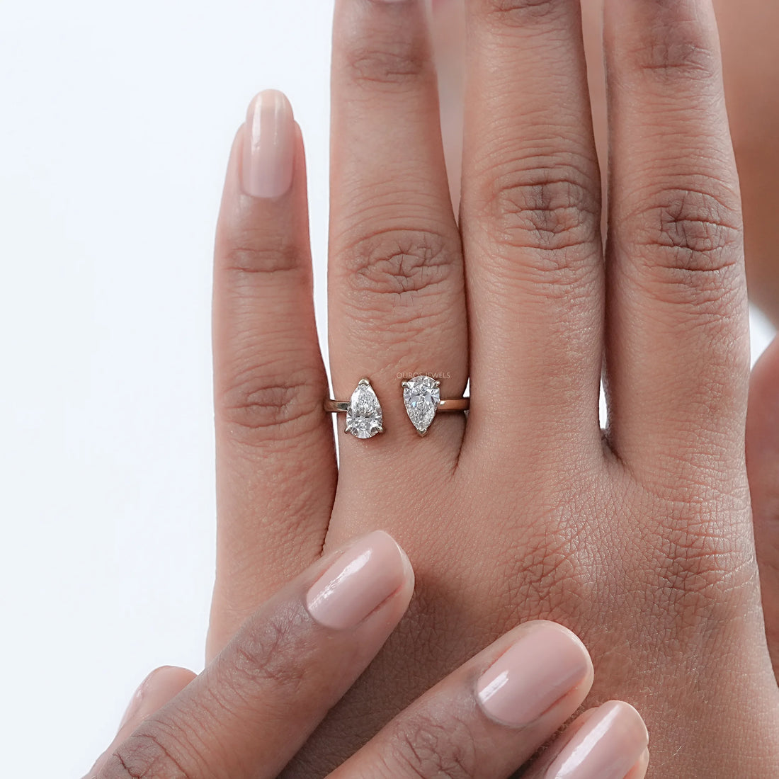 Two Stone Pear Lab Diamond Toi Et Moi Open Cuff Ring