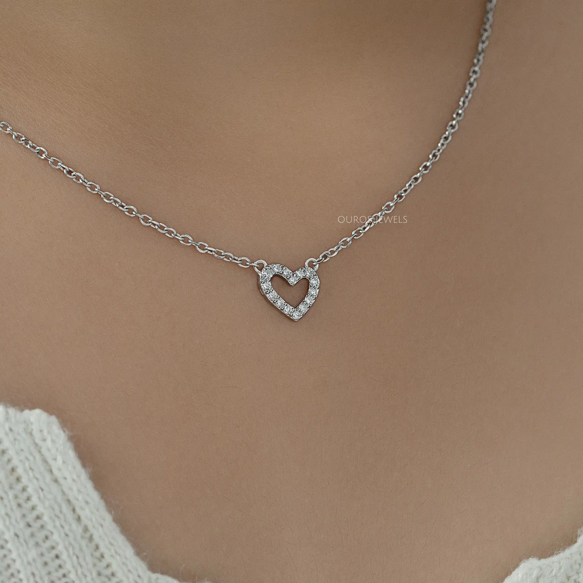Open Heart Shape Lab Diamond Pendant Necklaces