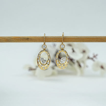 Old Mine Pear Diamond Flush Set Drop Earrings Earring