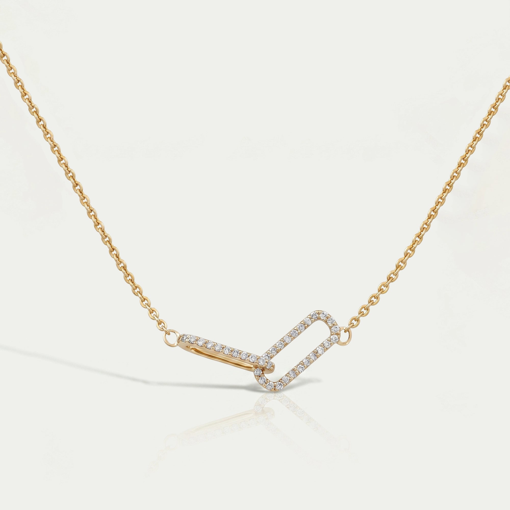 Open Rectangle Round Diamond Paperclip Pendant Necklaces