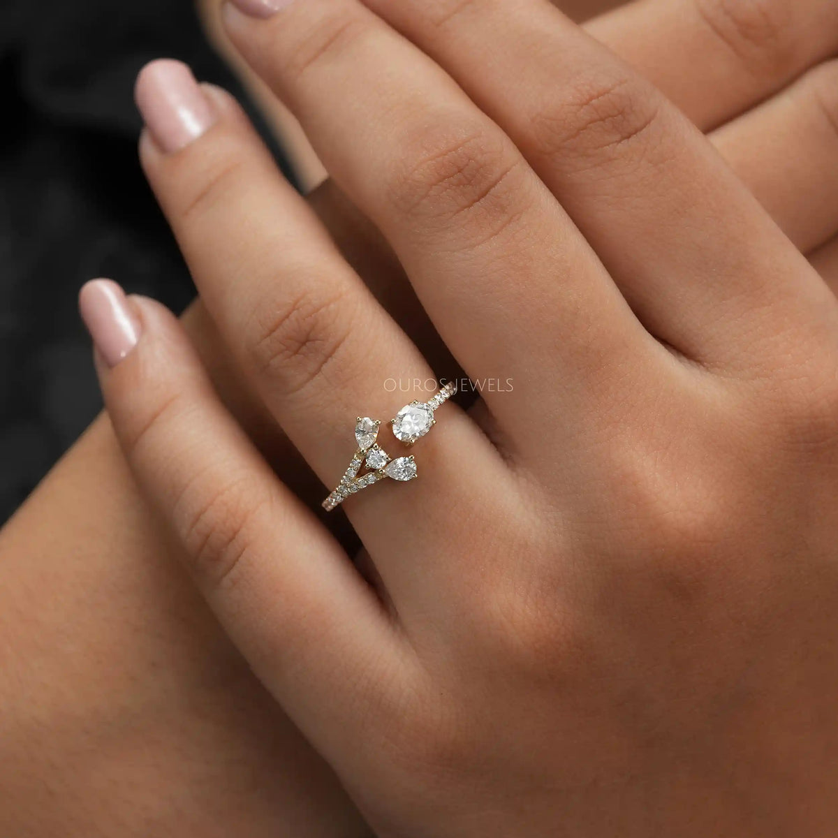 Open Cuff Styles Oval Cut Lab Grown Diamond Ring Rings