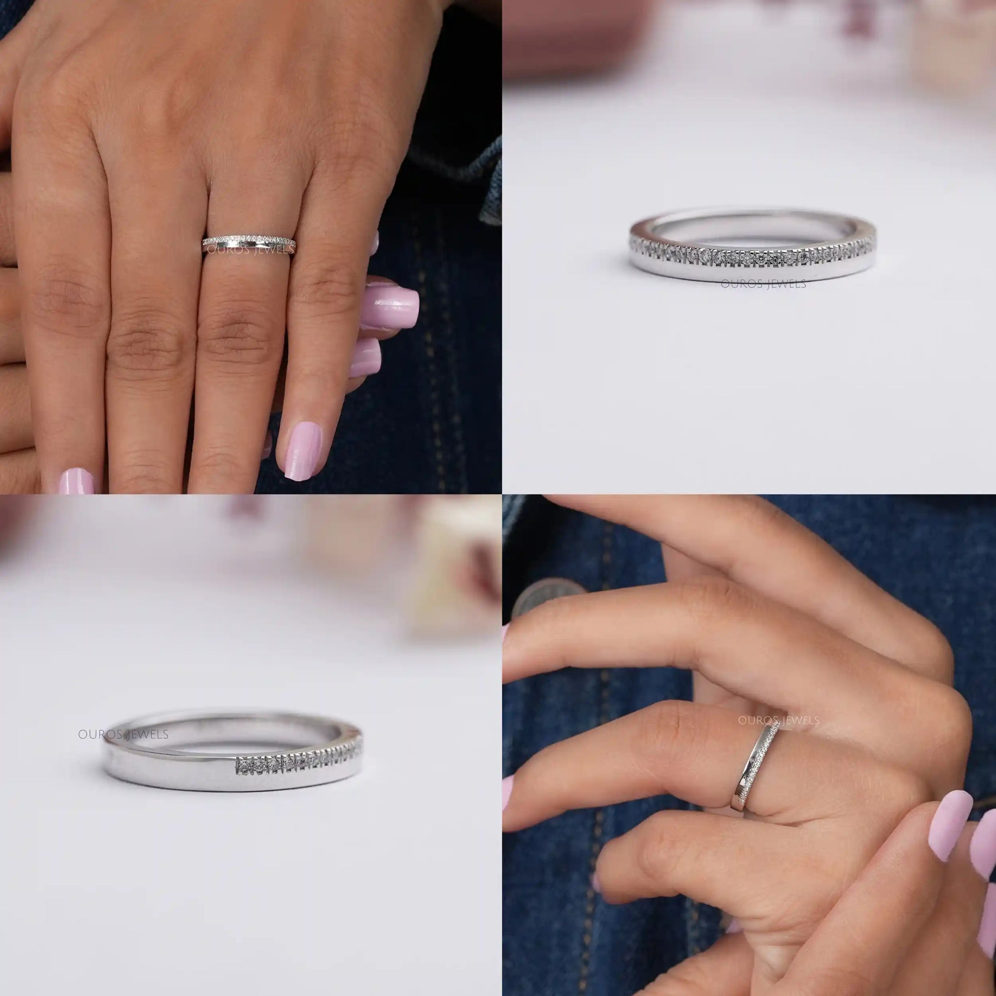 Matte Finish Round Diamond Wedding Band