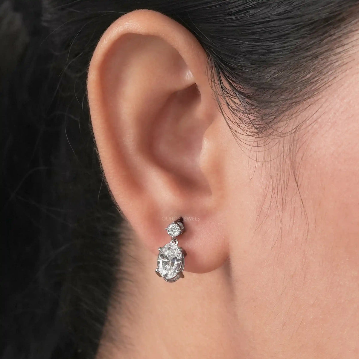 Round And Oval Cut Lab Diamond Drop Dangle Earring