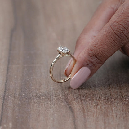 Oval Lab Diamond Button Back Solitaire Engagement Ring Rings