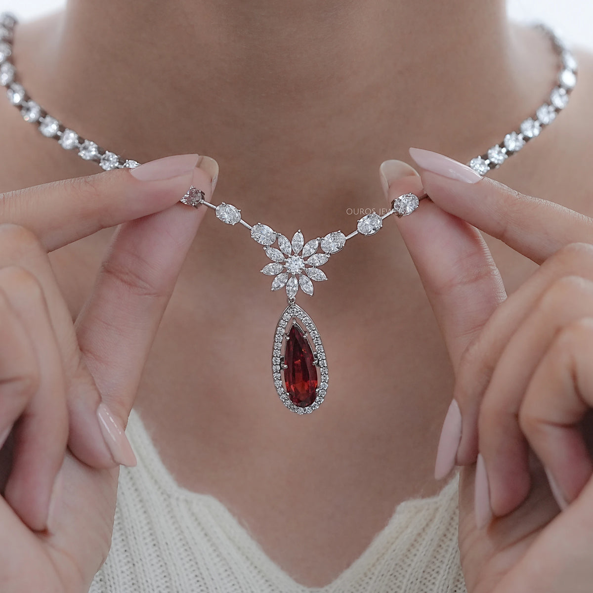 Red Ruby Pear Gemstone Bridal Necklace Necklaces