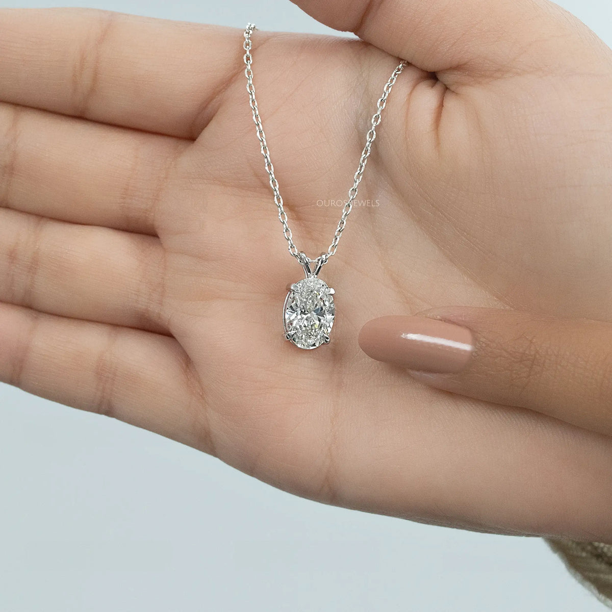 Oval Cut Lab Diamond Solitaire Bail Pendant Necklaces