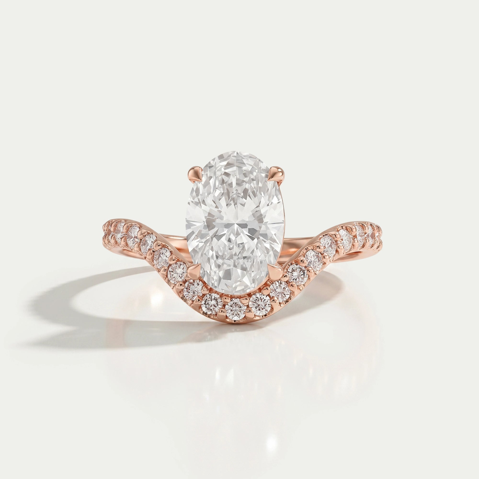 Oval Diamond Pave Set Curved Engagement Ring