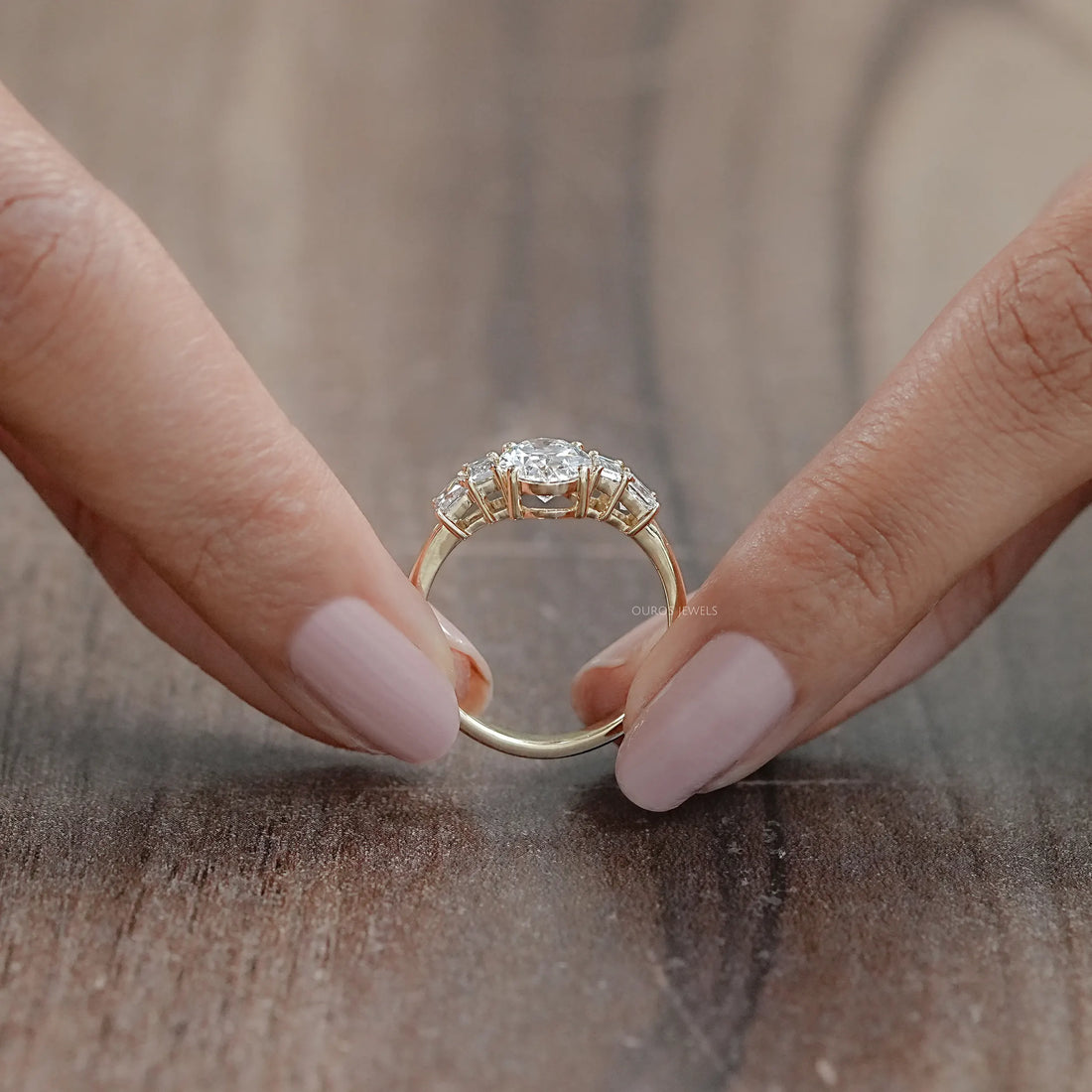 Oval And Baguette Diamond Five Stone Engagement Ring Rings