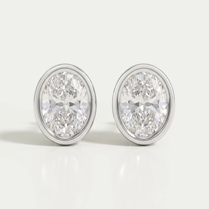 Oval Diamond Bezel Stud Earrings Earrings