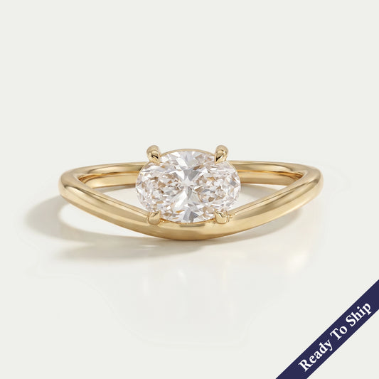 Oval Cut Solitaire Curved Engagement Ring Ring