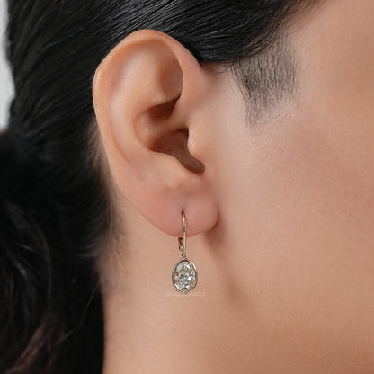 Oval Diamond Bezel Set Drop Hoop Earrings Earrings