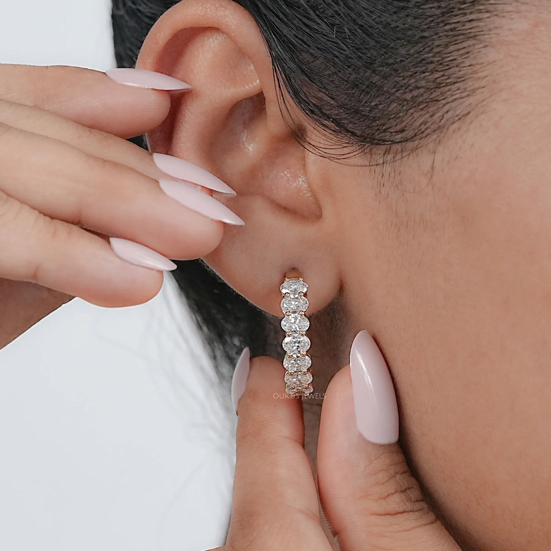 East West Oval Lab Grown Diamond Hoop Earrings Earrings