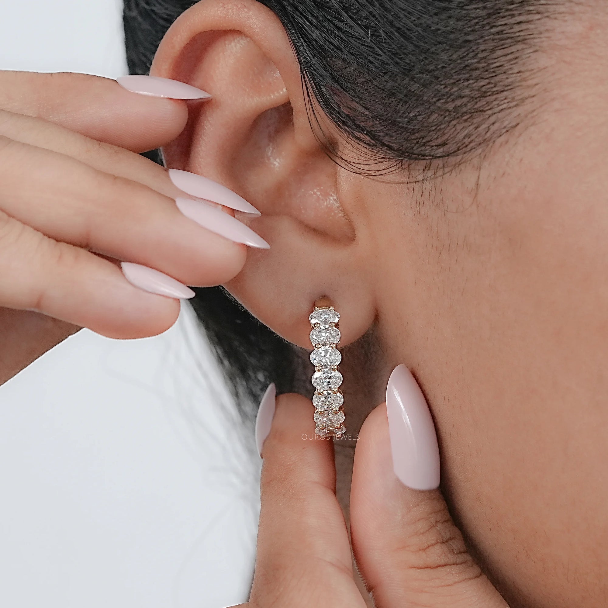 East West Oval Lab Grown Diamond Hoop Earrings Earrings