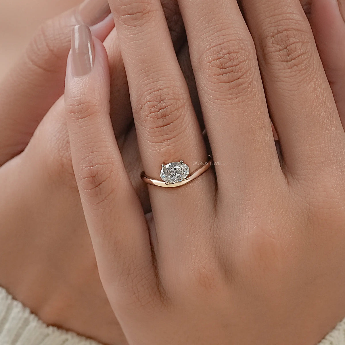 Oval Cut Solitaire Curved Engagement Ring Ring