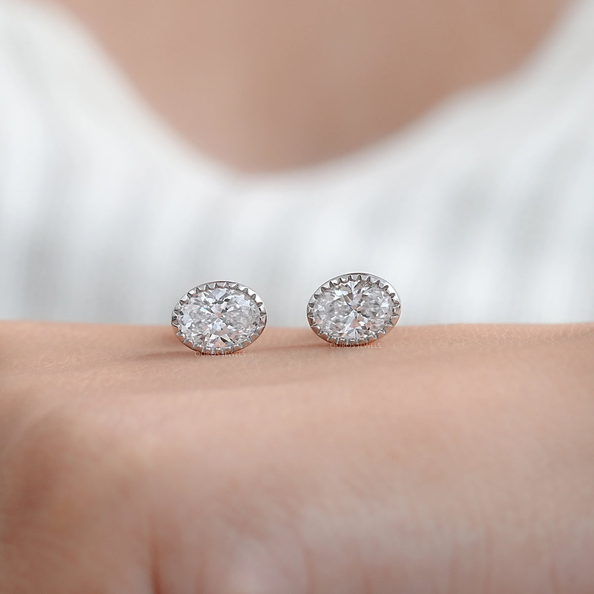 Oval Cut Lab Diamond Milgrain Stud Earrings Earrings
