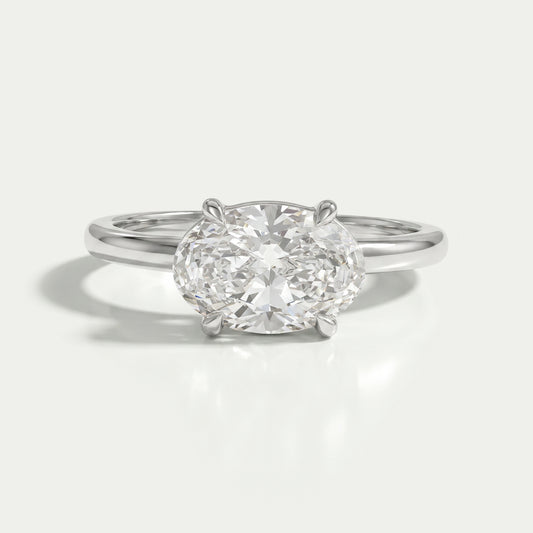 East West Oval Diamond Solitaire Engagement Ring Rings