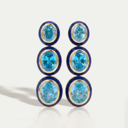 Blue Topaz Oval Gemstone Dangle Earrings Earrings