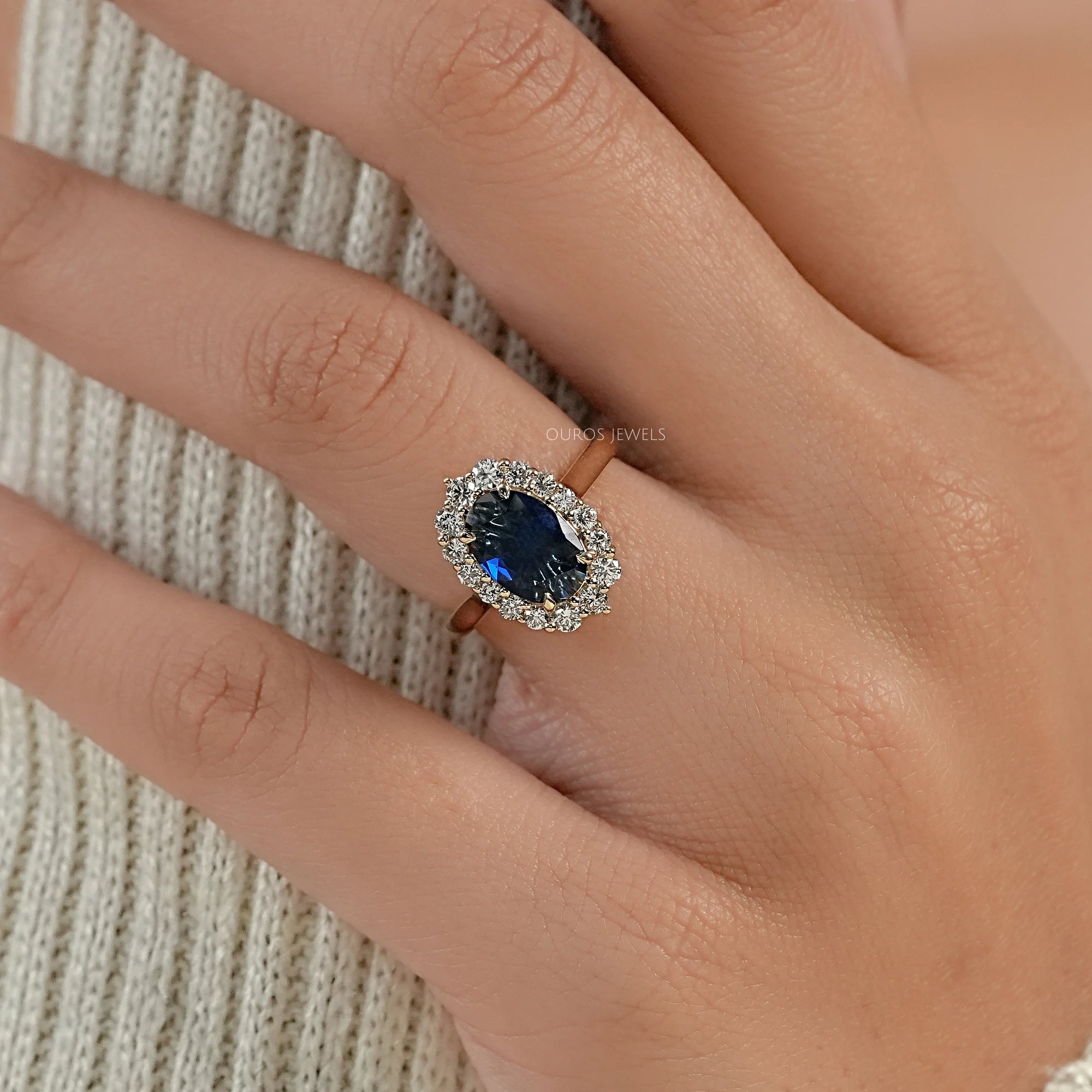 Oval Gemstone Halo Engagement Ring Ring