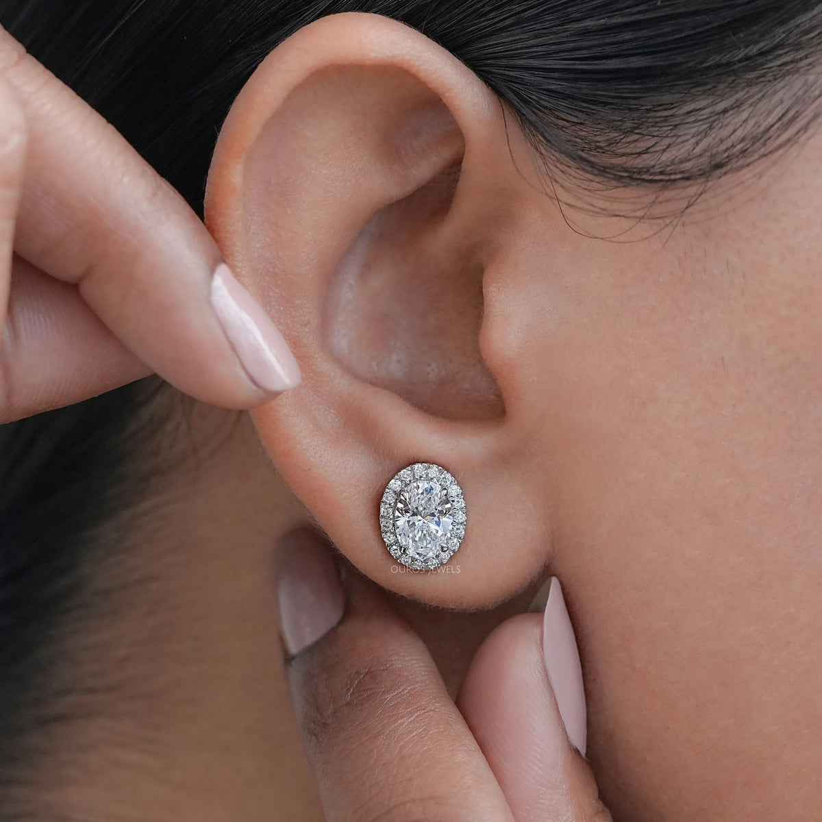 Oval Lab Diamond Halo Stud Earrings Earring