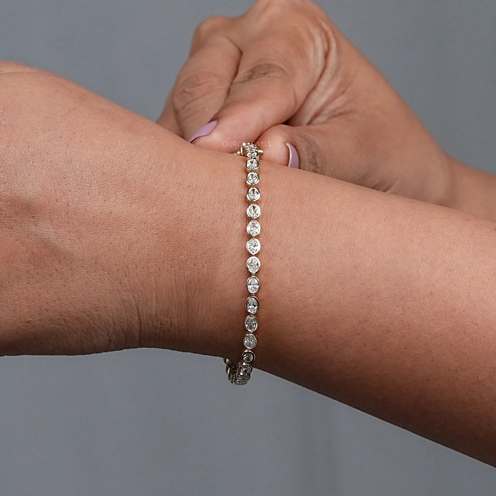 Bezel Set Oval Cut Lab Grown Diamond Tennis Bracelet Bracelet