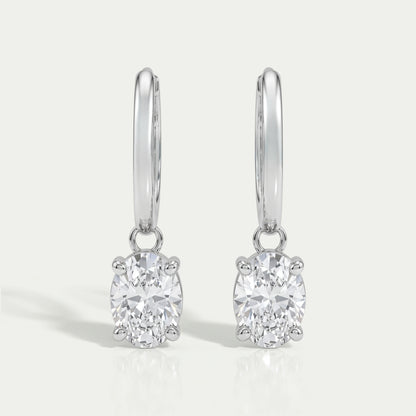 Oval Diamond Dangle Hoop Earrings