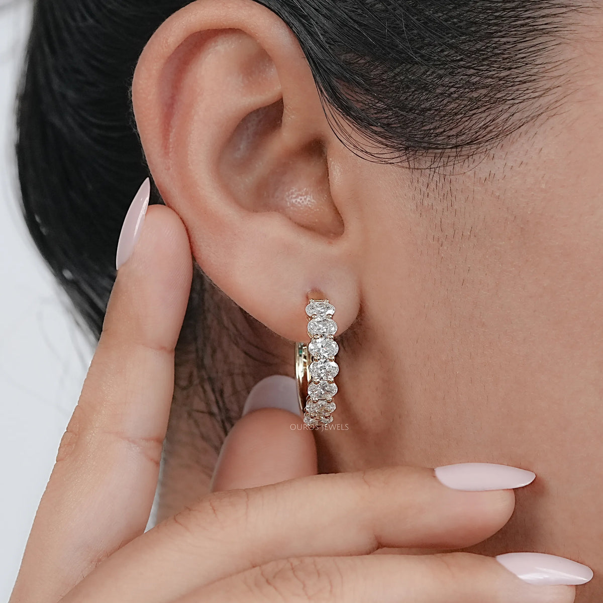 East West Oval Lab Grown Diamond Hoop Earrings Earrings