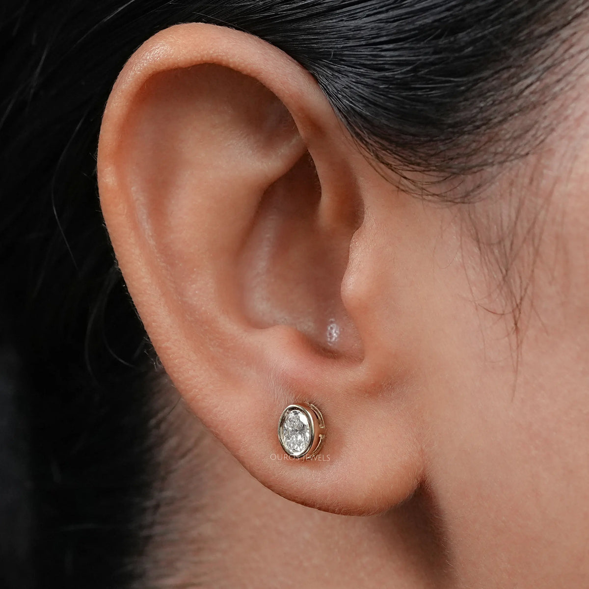Oval Lab Diamond Bezel Set Stud Earring Earring