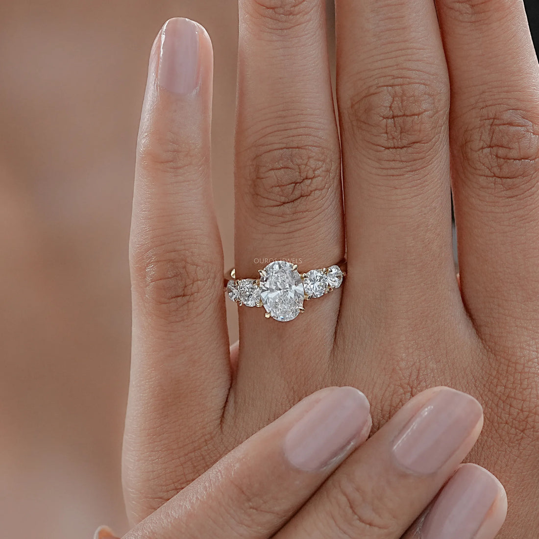 Five Stone Oval And Round Diamond Engagement Ring Rings